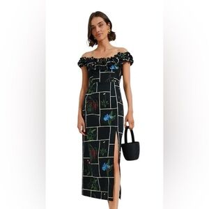 Tuckernuck Black Fresher Buds Suze Dress- Floral Off-Shoulder Black Dress